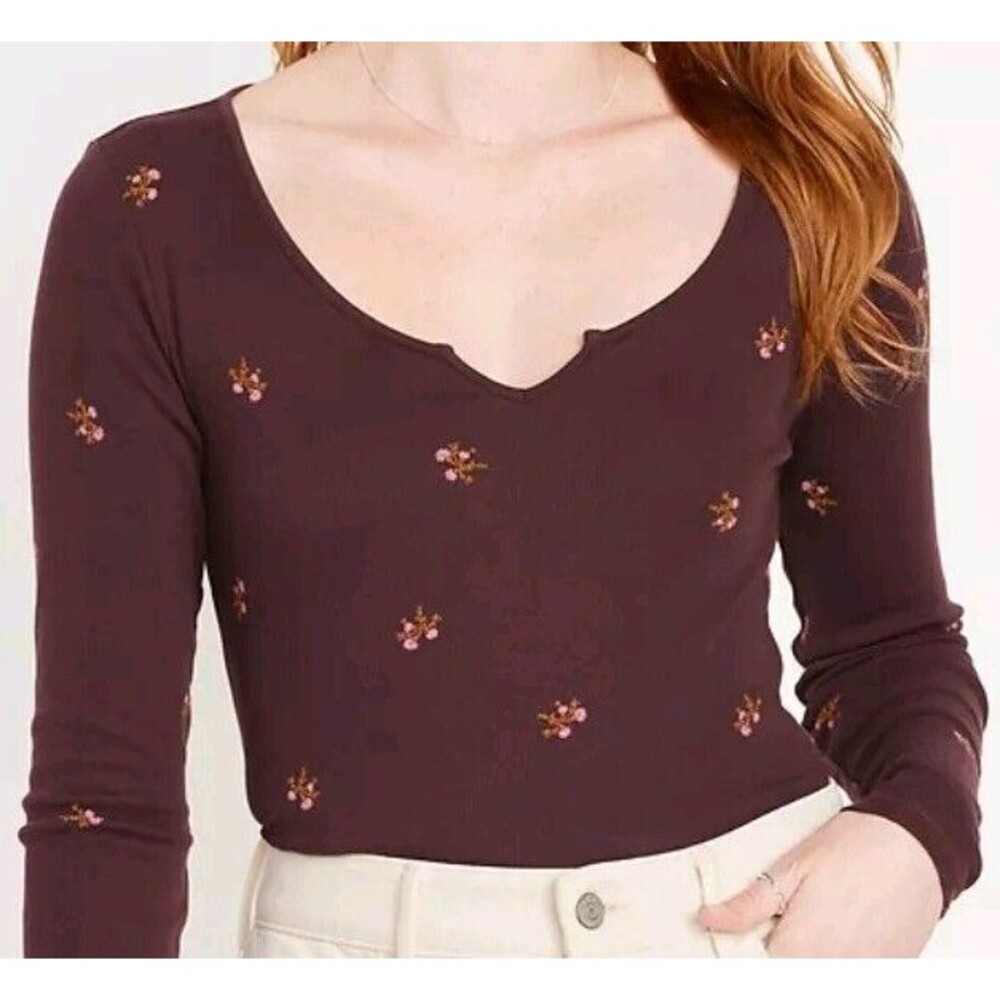 NWT Women's Old Navy Fitted Long Sleeve Rib Knit Tee Size XXL 20 Mar Dits Floral